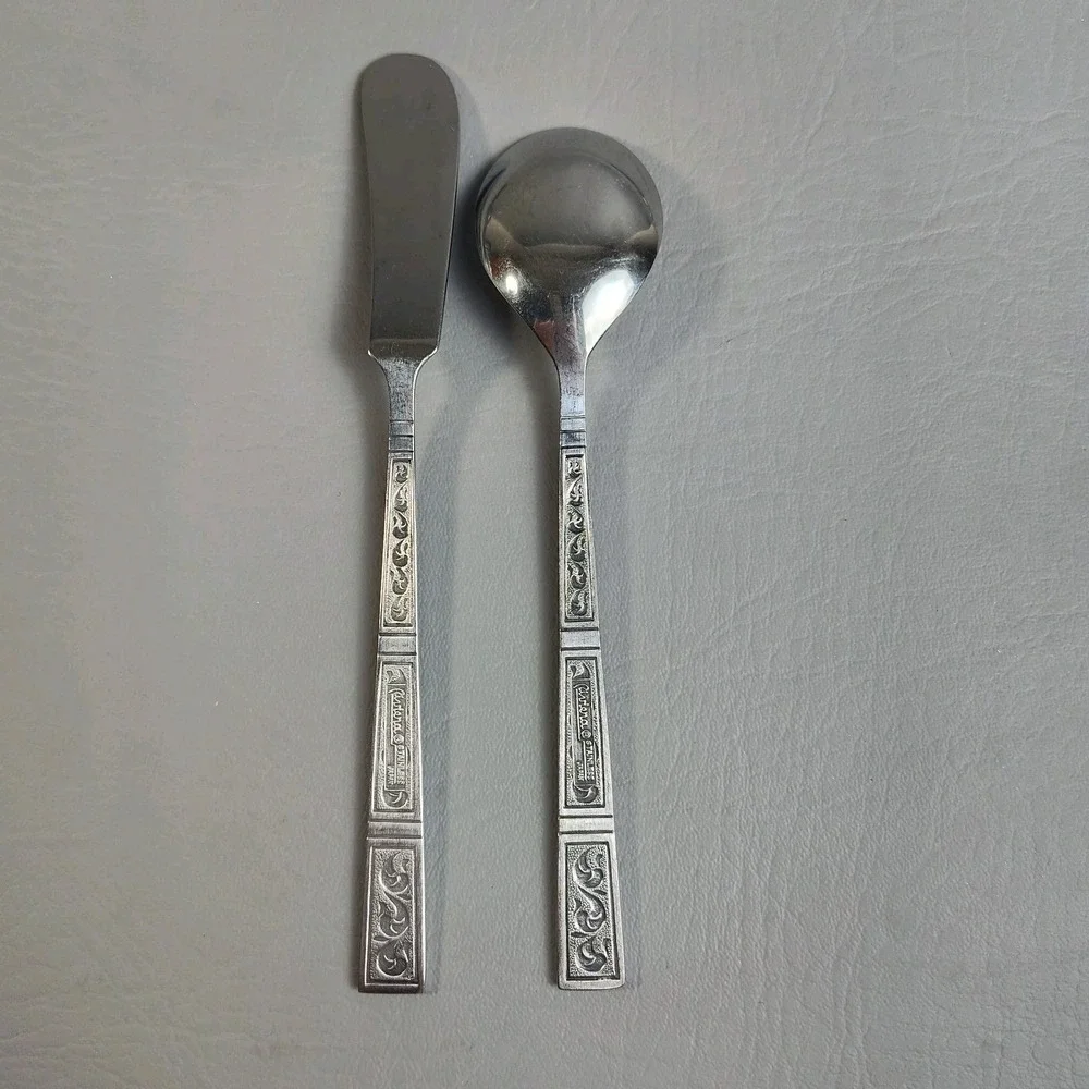 Vintage Riviera RIF4 Stainless Flatware Japan Set Of 43 Scroll Black Textured